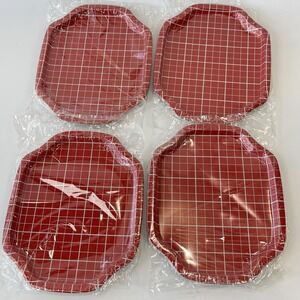 Action Industries,  Inc. Designs Vintage Squared Red Tin Trinket Trays  Set 1986
